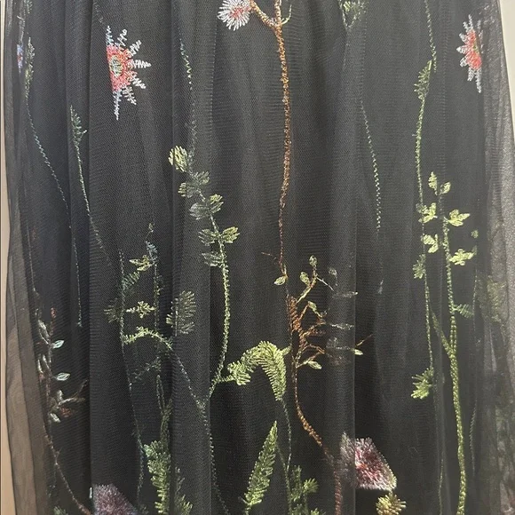 Black Tulle Embroidered Floral Maxi Skirt Romantic Sheer Overlay Boho NWOT Large - Picture 13 of 17